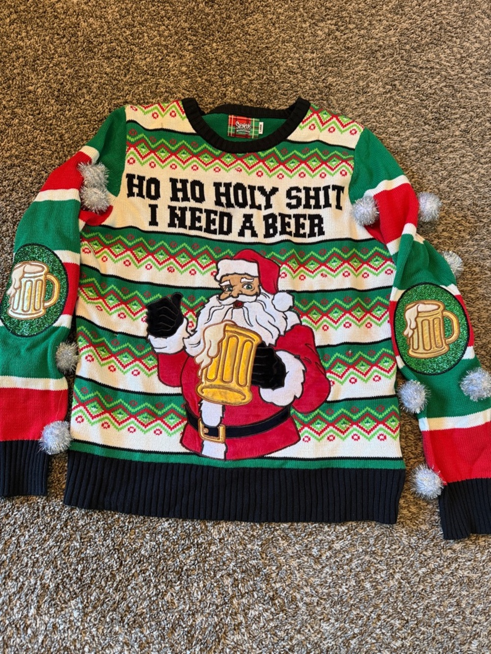 Spencer's Green/Red/White Santa Beer Crewneck Sweater